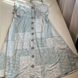 Floral Patchwork Kids Dress - Blue and White